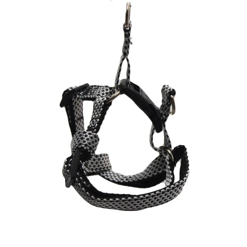 Adjustable Nylon Dog Harness Black White Step In Medium Dogs 20 to 50lbs